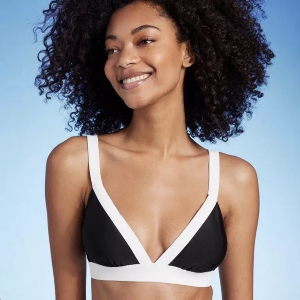 Shade & Shore Women's Medium (8-10) Bikini Top Black White Triangle Wide Band